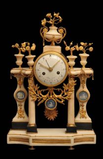 FRENCH GOLD PLATED BRONZE & MARBLE LOUIS XVI MANTEL CLOCK   VERSAILLES