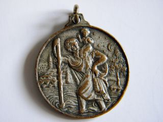 Antique Medal St Christopher Our Lady Lujan Enameled