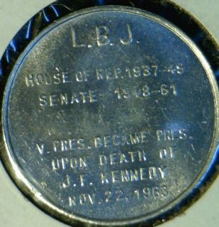 Lyndon B Johnson Version 1 Quarter Size Commemorative Medal Token Coin