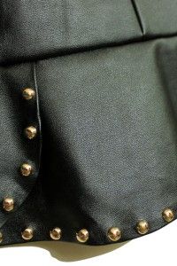 NEW ZARA Style Punk Chic Gold STUDDED Rivets Black Leather Frill