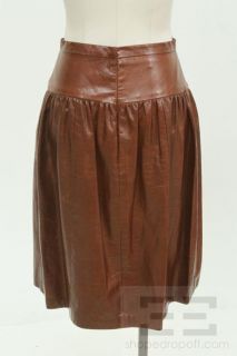 Lyn Devon Brown Leather Gathered A Line Pocket Skirt Size 4
