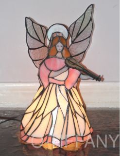 Tiffany Style Stained Glass Lamp Angel with Lute