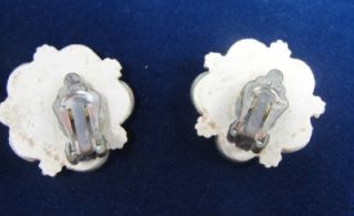 Vtg White Lucite Resin Lace Flower Earrings Japan