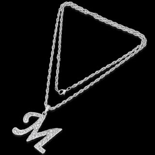 Initial M Letter Character Silver Charm Necklace Chain