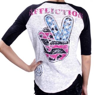 Affliction American Customs Womens Too Fast Raglan s Small AW5156 MSRP