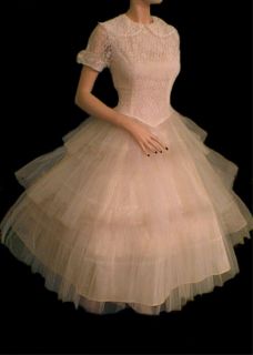 Ivory Lace TuTu Full Skirt Party Prom Wedding Dress M Peter Pan Collar