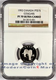 1992 Canada 1 4 oz Platinum Endangered Wildlife Cougar $75 NGC PF70 UC