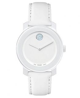 Movado Watch, Swiss Bold Medium Crystal Accent White Leather Strap