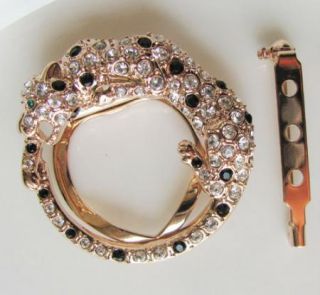 Leopard Scarf Clip Also Used Brooch Gold GF Swarovski Crystal Wedding