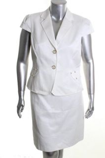 Tahari New Lydia White 2pc Cap Sleeve Two Button Jacket Pencil Skirt