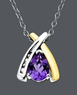 14k Gold and Sterling Silver Necklace, Amethyst (1 1/2 ct. t.w.) and