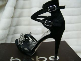 BEBE Shoes Sandals Platform Black Silver Crystal Bow Jodi