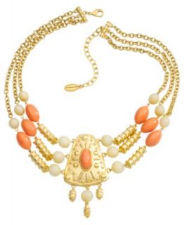 Tahari Necklace, Gold tone Wrapped Turquoise Resin Pendant   Fashion
