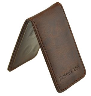 New Leather Money Clip Wallet Mens Slim Brown Magnetic Money Clip #39