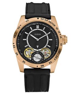 GUESS Watch, Mens Automatic Black Silicone Strap 46mm U18511G1   All