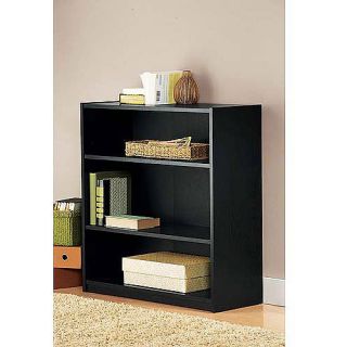 fixed and 2 adjustable shelves ample open storage Black oak finish