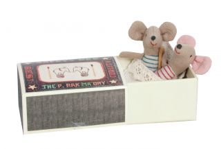 Adorable little Maileg Newborn Twin Baby Mice with a matchbox bed from