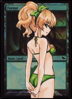 Magic MTG Altered Painted Art Foil Forest Anime Hand Painted Basic