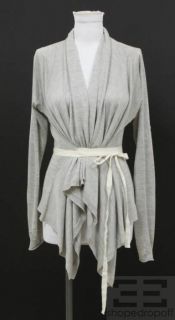 By Malene Birger Grey Silk Cream Belted Wrap Sweater Size Medium