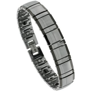 Tungsten Carbide Magnetic Bracelet w Black Edge Bar Links BTN147