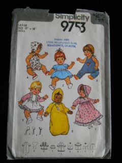 Simplicity 9753 Set Clothing Doll Sizes 13 18  Summer Dress Bonnets
