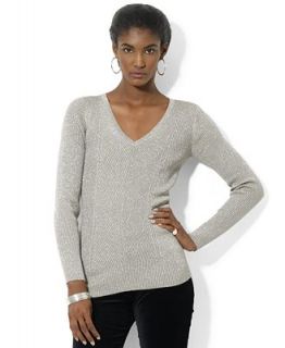 Lauren Ralph Lauren Petite Sweater, Long Sleeve Ribbed V Neck