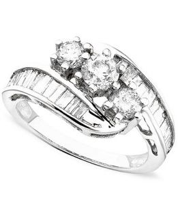 14k White Gold Round Cut & Baguette Diamond Bypass Ring (1 1/2 ct. t.w
