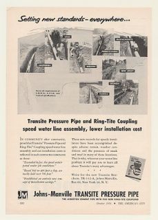 1954 Johns Manville Transite Asbestos Water Pipe Ad