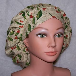 Womens Surgical Scrub Hat Cap Christmas Holly