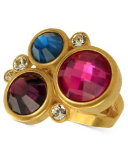 Tahari Ring, 14k Gold Plated Multi Color Stone Cluster Stretch Ring