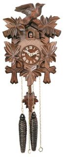 Day Hand Carved Cuckoo Clock w Five Maple Leaves One Bird New