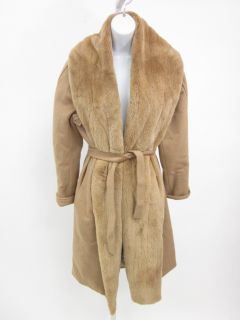 Max Mara Tan Camel Hair Fur Trim Roll Collar Long Belted Coat Jacket