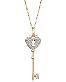 Diamond Necklace, 18k Gold over Sterling Silver Diamond Heart Lock Key