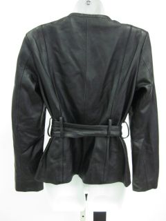  Black Leather Belted Coat Jacket Sz S