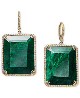 14k Gold Earrings, Dyed Green Corundum Sapphire (61 ct. t.w.) and and