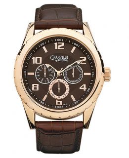 Caravelle by Bulova Watch, Mens Brown Leather Strap 44C100   All