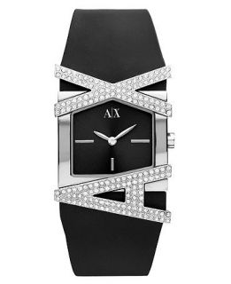 Armani Exchange Watch, Womens Black Silicone Bracelet 39x28mm