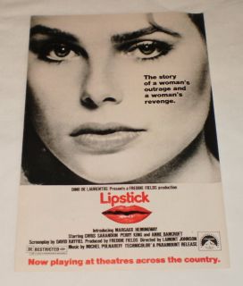 1976 Movie Ad Page Lipstick Margaux Hemingway 5x7 Inches