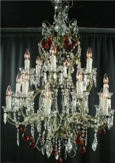 Large Maria Theresa Style Chandelier, Amber Murano Glass Pendants, 18