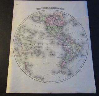 Old C 1870s Antique Map of The World Western Hemisphere