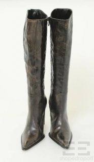 Marina Rinaldi Dark Brown Textured Leather Knee High Boots Size 40