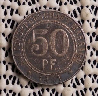 RARE 1921 Marbach 50 Pfennig Notgeld Token Struck in Silver 1 of 1000