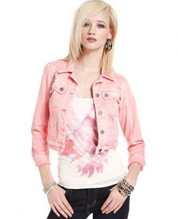 GUESS Jacket, Danni Denim Pink Wash Cropped   Womens Jackets & Blazers