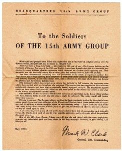 WWII Letter from GEN. MARK CLARK to 15th ARMY GROUP SOLDIERS  WAR IN