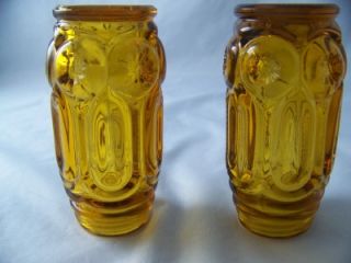Smith Glass Co Moon and Star Amber Salt Pepper Shakers 4251 L K