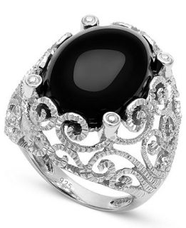 Sterling Silver Ring, Onyx Oval Ring (10 1/2 ct. t.w.)  