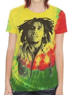 Bob Marley Reggae Rasta Rock Tie Dye Fitted Girls Tee T Shirt XL