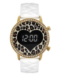 Betsey Johnson Watch, Womens Digital White Quilted Heart Silicone