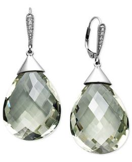 14k White Gold Earrings, Green Quartz (40 ct. t.w.) and Diamond Accent
