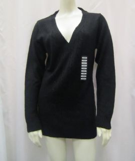 George Martha Sz M L Black Coral L s V Neck Cable Knit Sweater 30037RM